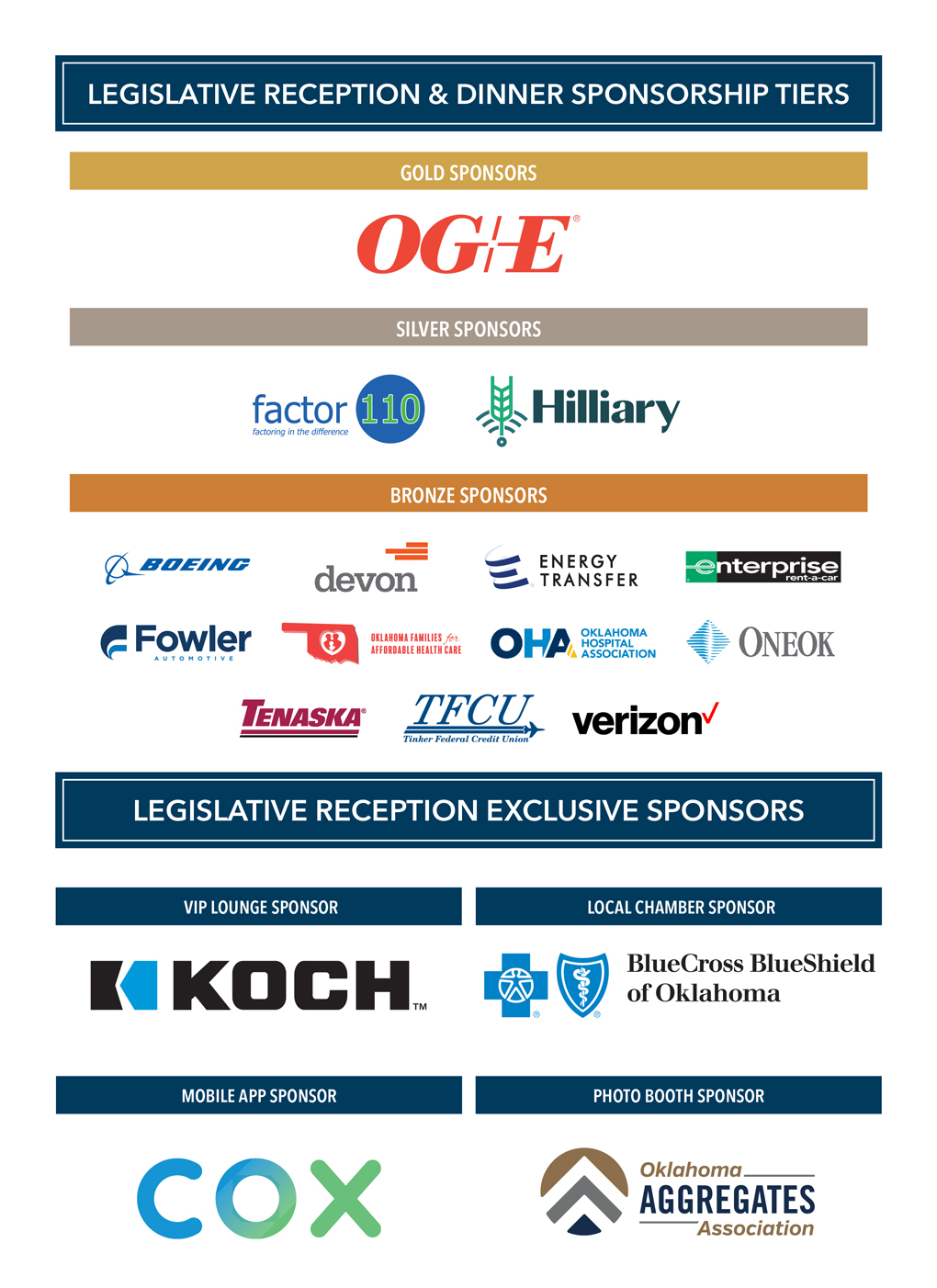 Legislative Reception & Dinner Sponsors